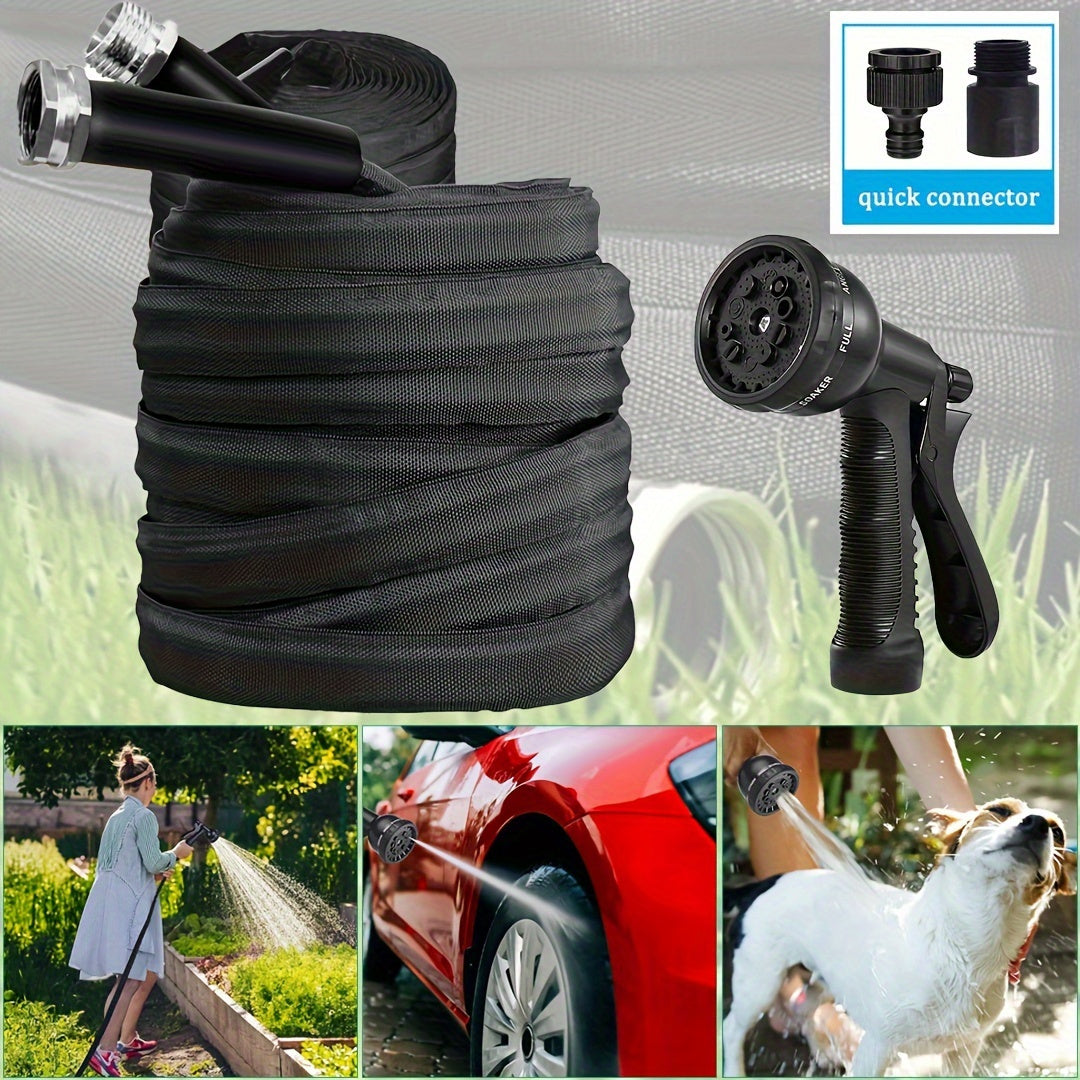 22.86meterGarden Hose with 8-Function Nozzle, Leak-Proof Design& Quick Connect, Universal Connector Threadt- Heavy-Duty Rubber Hose for Outdoor, Pet Washing, Car Cleaning, Yard Care- Compact Storage, Fit, Garden Hose Holder