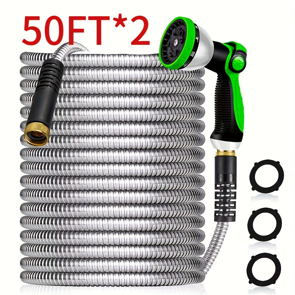 Heavy-Duty 50ft Extra Long Garden Hose - Flexible Lightweight Coil with Leak-Proof US Standard Threads, 3/4 Inch Diameter, All-Season Outdoor Hose for Yard, Lawn, Garden, Car Washing - Ideal for Residential & Commercial Use