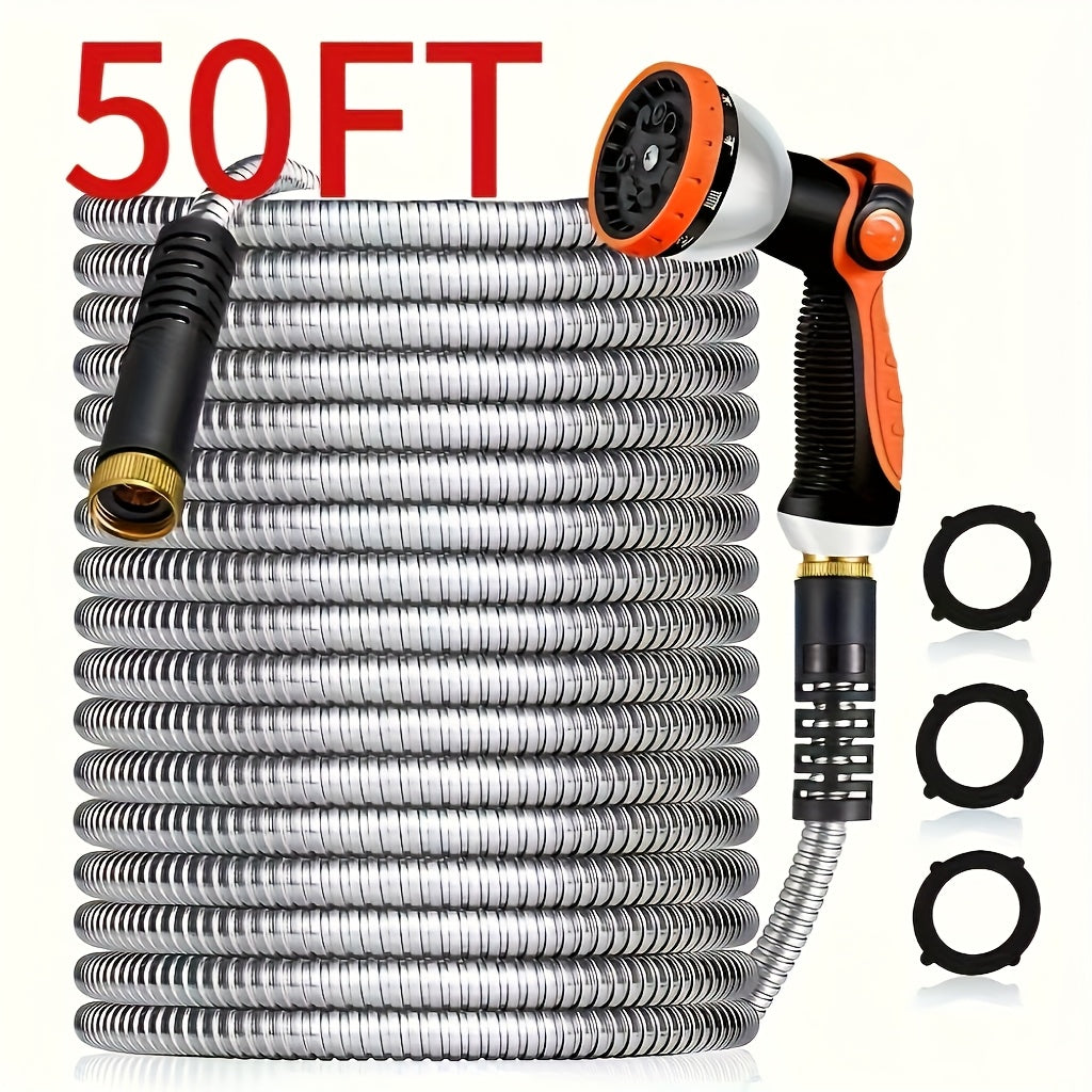 Heavy-Duty 50ft Extra Long Garden Hose - Flexible Lightweight Coil with Leak-Proof US Standard Threads, 3/4 Inch Diameter, All-Season Outdoor Hose for Yard, Lawn, Garden, Car Washing - Ideal for Residential & Commercial Use
