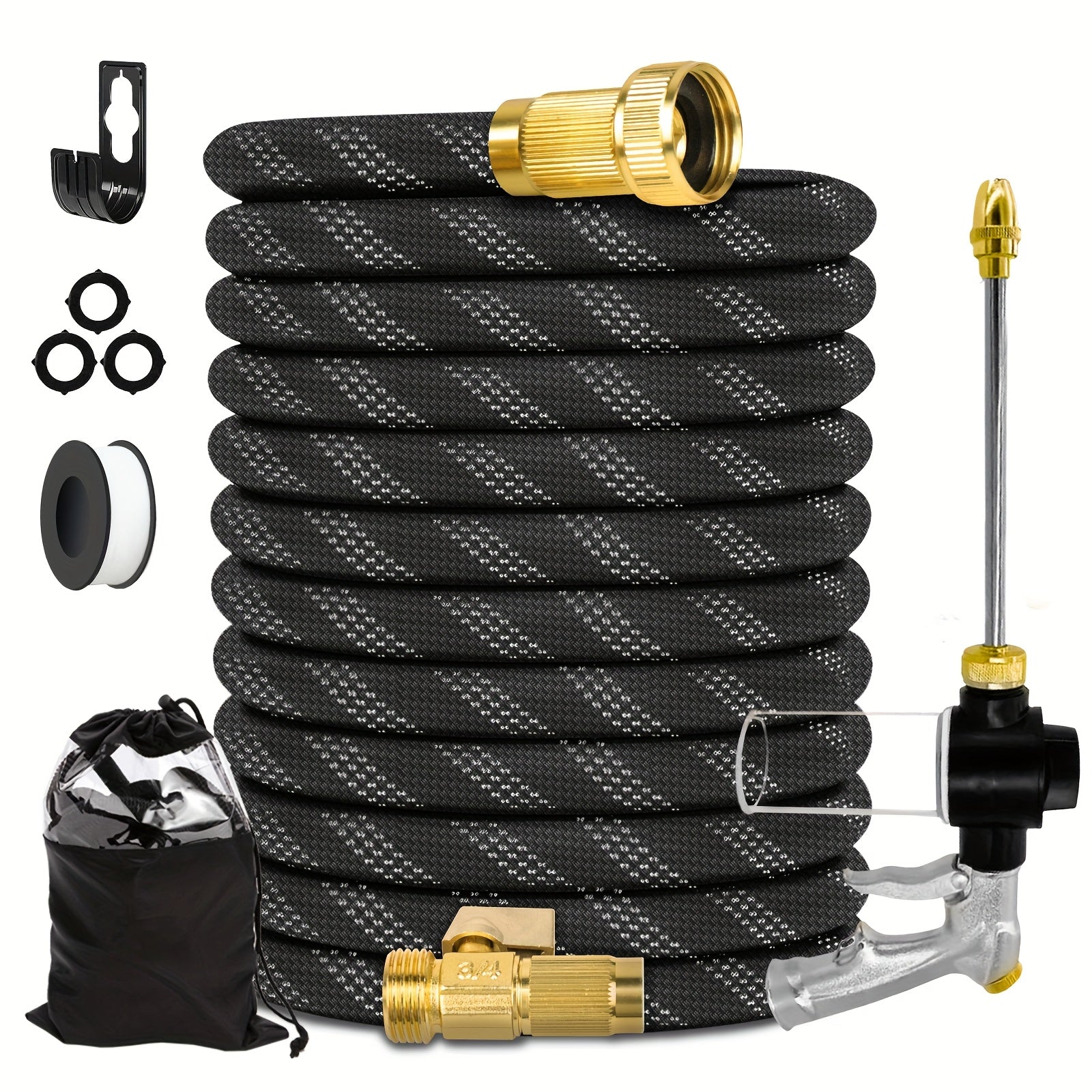 Heavy-Duty Garden Hose 50ft/100ft/150ft | Non-Kink, Flexible | 10-Mode Nozzle | Leak-Proof Brass Fittings | Hose + Nozzle + Bonus | Grey, Garden Hose Reel, Outdoor Watering, Durable Construction, Sturdy Connectors, Watering Equipment, Home Gardeners,
