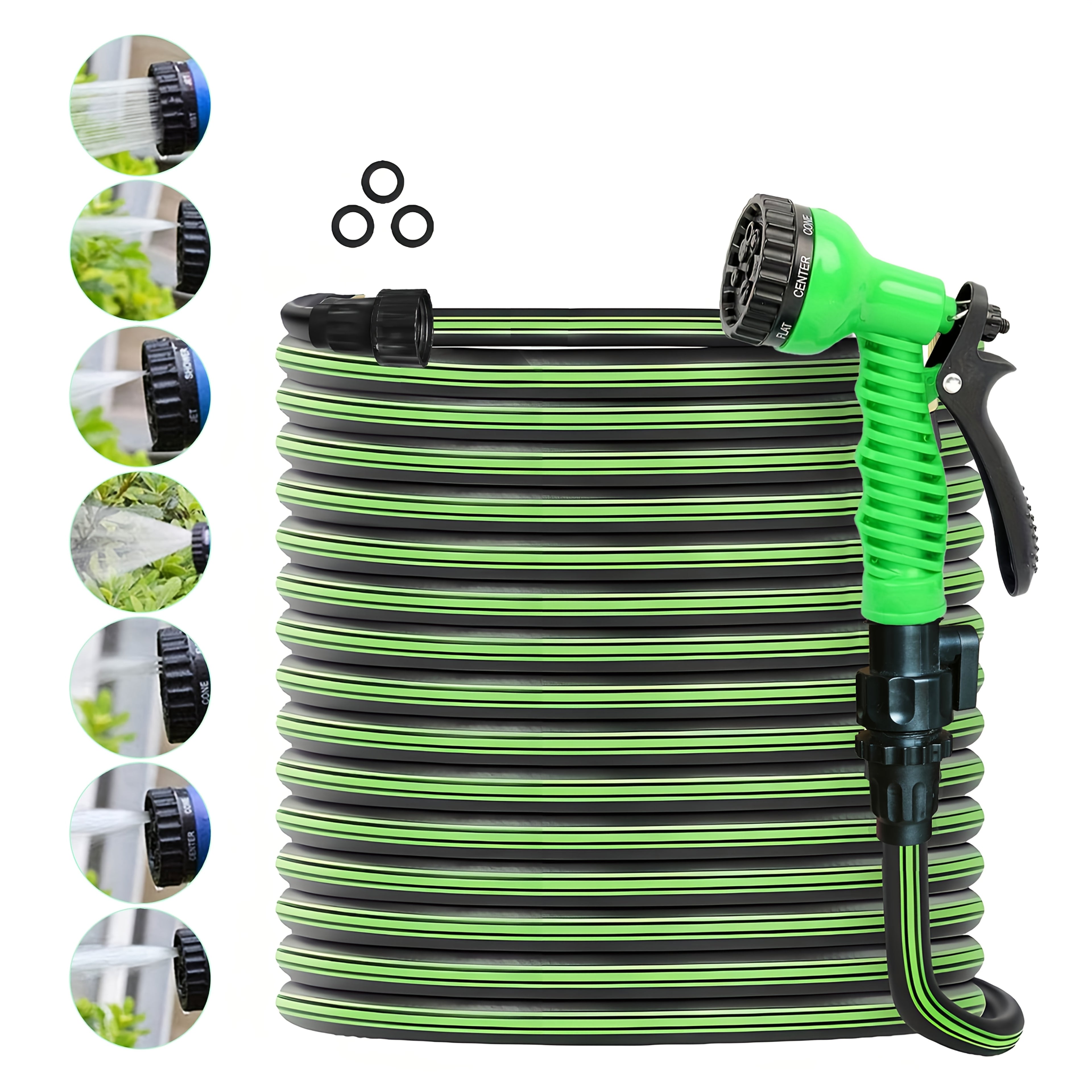 100ft Garden Hose, 7 Adjustable Function Nozzles, Leak Proof Design, Car Washing Water Pipe, Garden Watering Water Pipe, Garden Watering Water Pipe, Suitable for Outdoor Operations Such As Garden Watering, Yard Cleaning, Car Washing, Pet Bathing