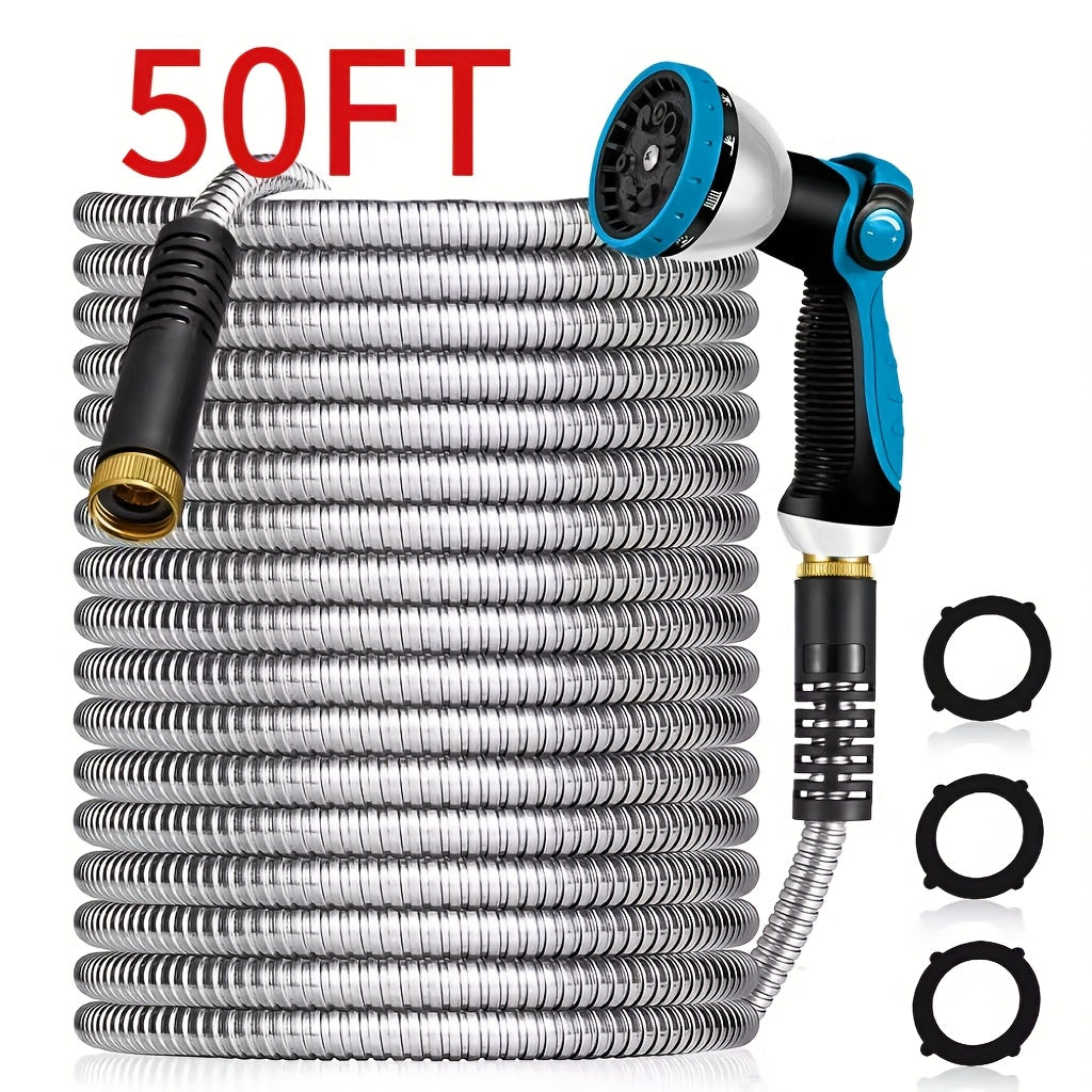 Heavy-Duty 50ft Extra Long Garden Hose - Flexible Lightweight Coil with Leak-Proof US Standard Threads, 3/4 Inch Diameter, All-Season Outdoor Hose for Yard, Lawn, Garden, Car Washing - Ideal for Residential & Commercial Use