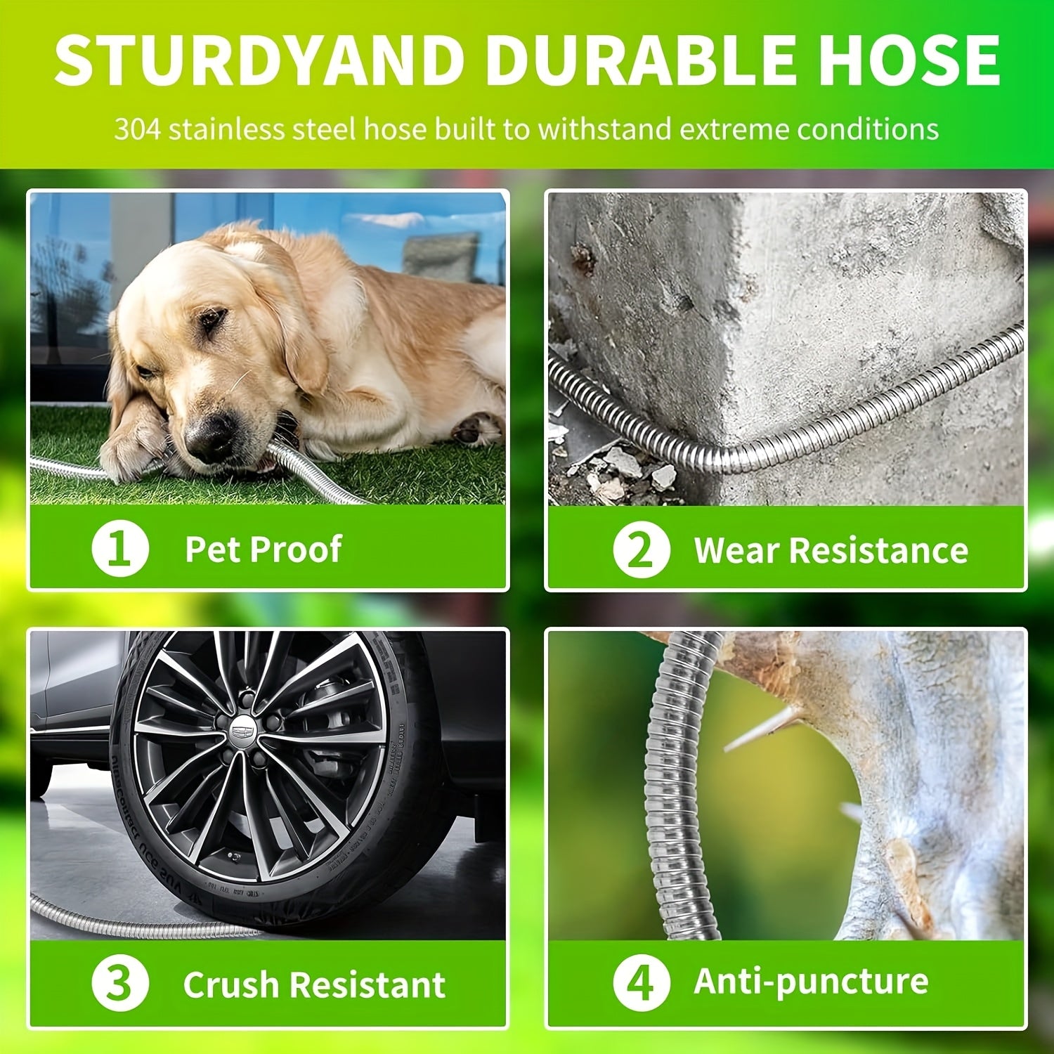 1pc FlexiHose Pro 75FT Expandable Garden Hose, 3/4" Heavy Duty Stainless Steel Rubber Coil with 10-Function Spray Nozzle, Flexible, Kink & Tangle Free, Puncture Resistant, US Standard