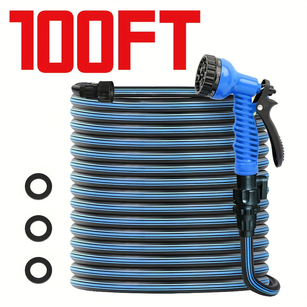 100ft Garden Hose, 7 Adjustable Function Nozzles, Leak Proof Design, Car Washing Water Pipe, Garden Watering Water Pipe, Garden Watering Water Pipe, Suitable for Outdoor Operations Such As Garden Watering, Yard Cleaning, Car Washing, Pet Bathing