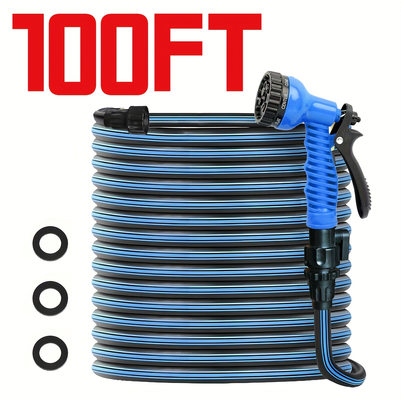 100ft Garden Hose, 7 Adjustable Function Nozzles, Leak Proof Design, Car Washing Water Pipe, Garden Watering Water Pipe, Garden Watering Water Pipe, Suitable for Outdoor Operations Such As Garden Watering, Yard Cleaning, Car Washing, Pet Bathing