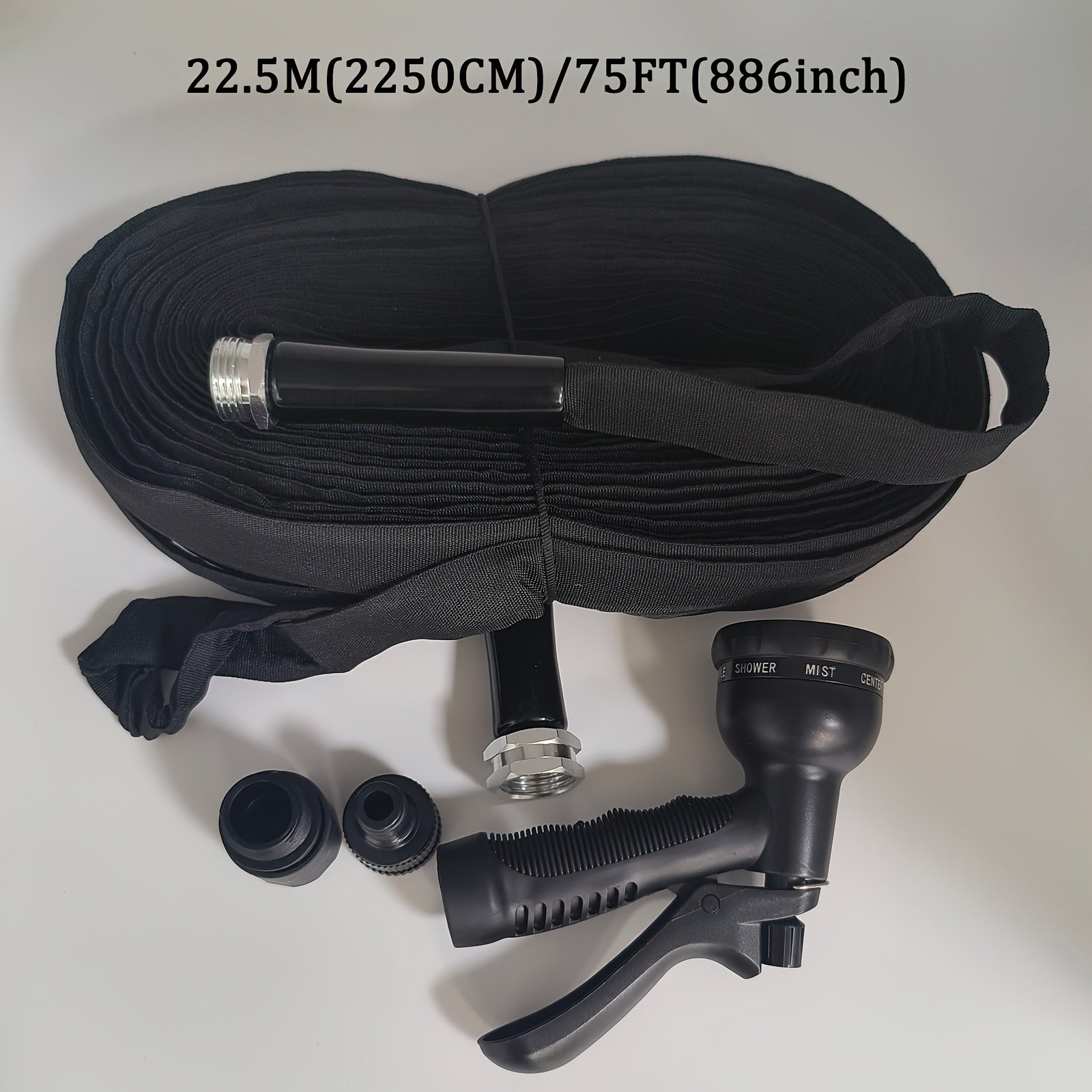 22.86meterGarden Hose with 8-Function Nozzle, Leak-Proof Design& Quick Connect, Universal Connector Threadt- Heavy-Duty Rubber Hose for Outdoor, Pet Washing, Car Cleaning, Yard Care- Compact Storage, Fit, Garden Hose Holder