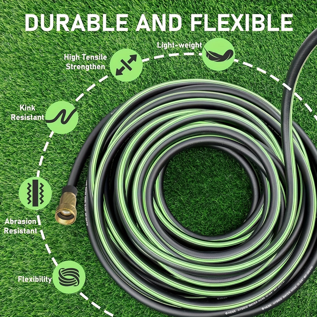 50ft Heavy-duty Rubber Garden Hose with 10 Function High-pressure Nozzle, 3/4 Inch Solid Brass Leak Proof Joint, American Standard Thread, Suitable for Outdoor Cleaning, Gardening And Lawn Care, Bright Pattern Design, Sturdy Structure