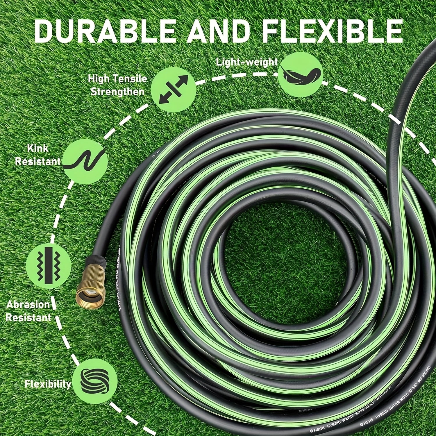 50ft Heavy-duty Rubber Garden Hose with 10 Function High-pressure Nozzle, 3/4 Inch Solid Brass Leak Proof Joint, American Standard Thread, Suitable for Outdoor Cleaning, Gardening And Lawn Care, Bright Pattern Design, Sturdy Structure