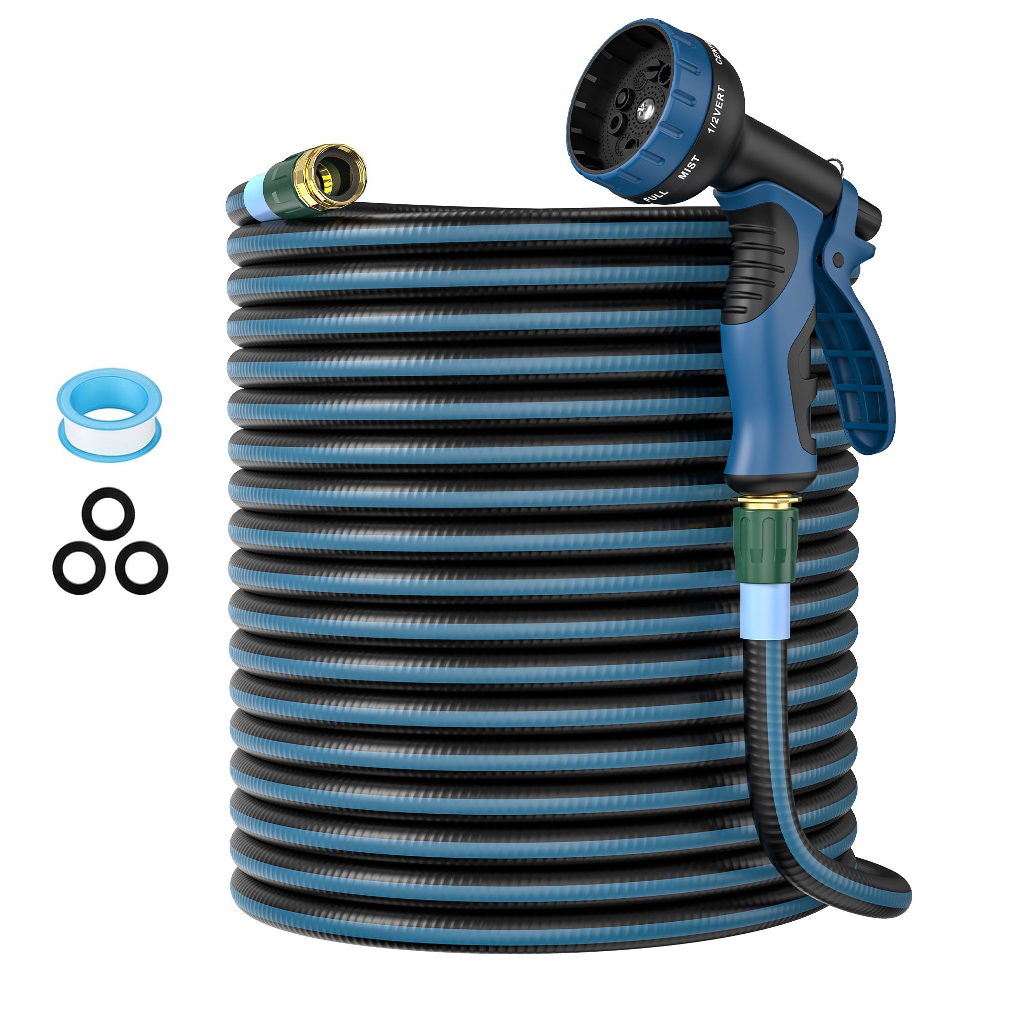 Heavy Duty Non-Expanding Garden Hose 50/100ft - Durable Reinforced Water Hose with Leak-Proof Construction， Kink-Resistant, TPV material, 10-Function Spray Nozzle, 3/4" Connector & Portable Strap Perfect for Cleaning, Forestry, And Gardening