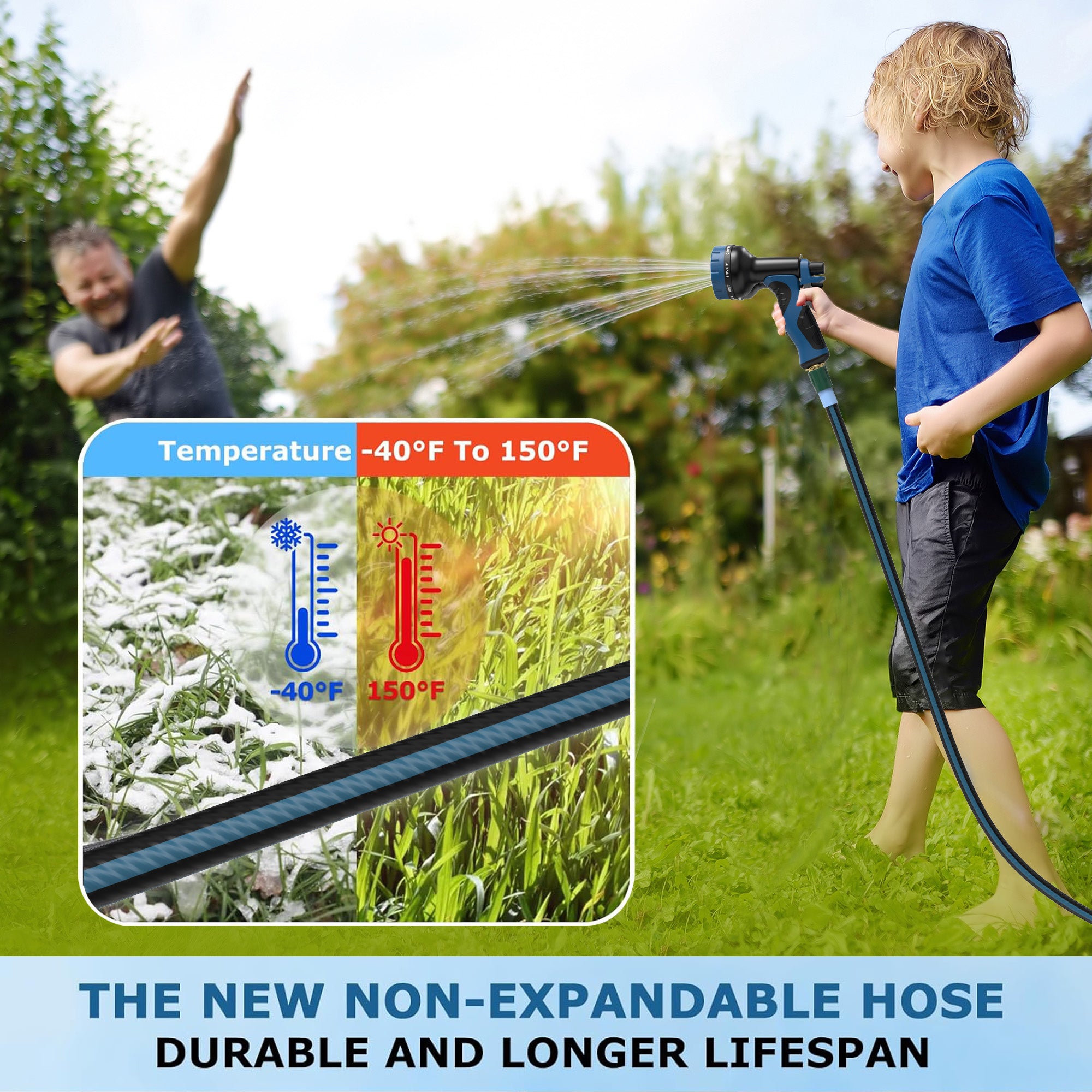 Heavy Duty Non-Expanding Garden Hose 50/100ft - Durable Reinforced Water Hose with Leak-Proof Construction， Kink-Resistant, TPV material, 10-Function Spray Nozzle, 3/4" Connector & Portable Strap Perfect for Cleaning, Forestry, And Gardening