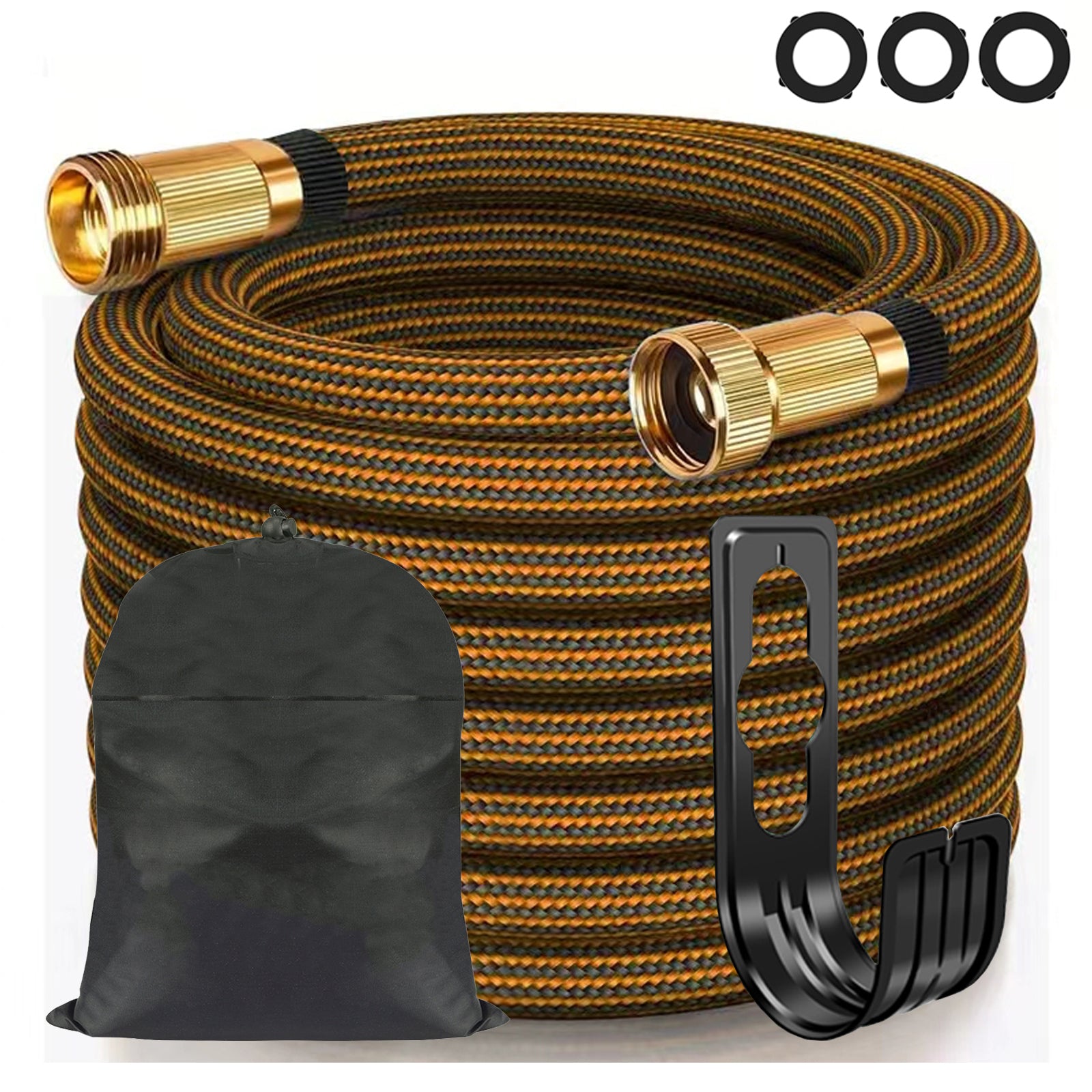 Heavy Duty Rubber Garden Hose - Non-Expanding Leak-Proof Anti-Twist Hose with Copper Threads, for Lawn, RV, Farm, Construction, Pet Drinking Water - Compatible with American Standard Faucets - (25/50/75/100/150ft), Rv Plumbing, Reinforced Design, Sturdy