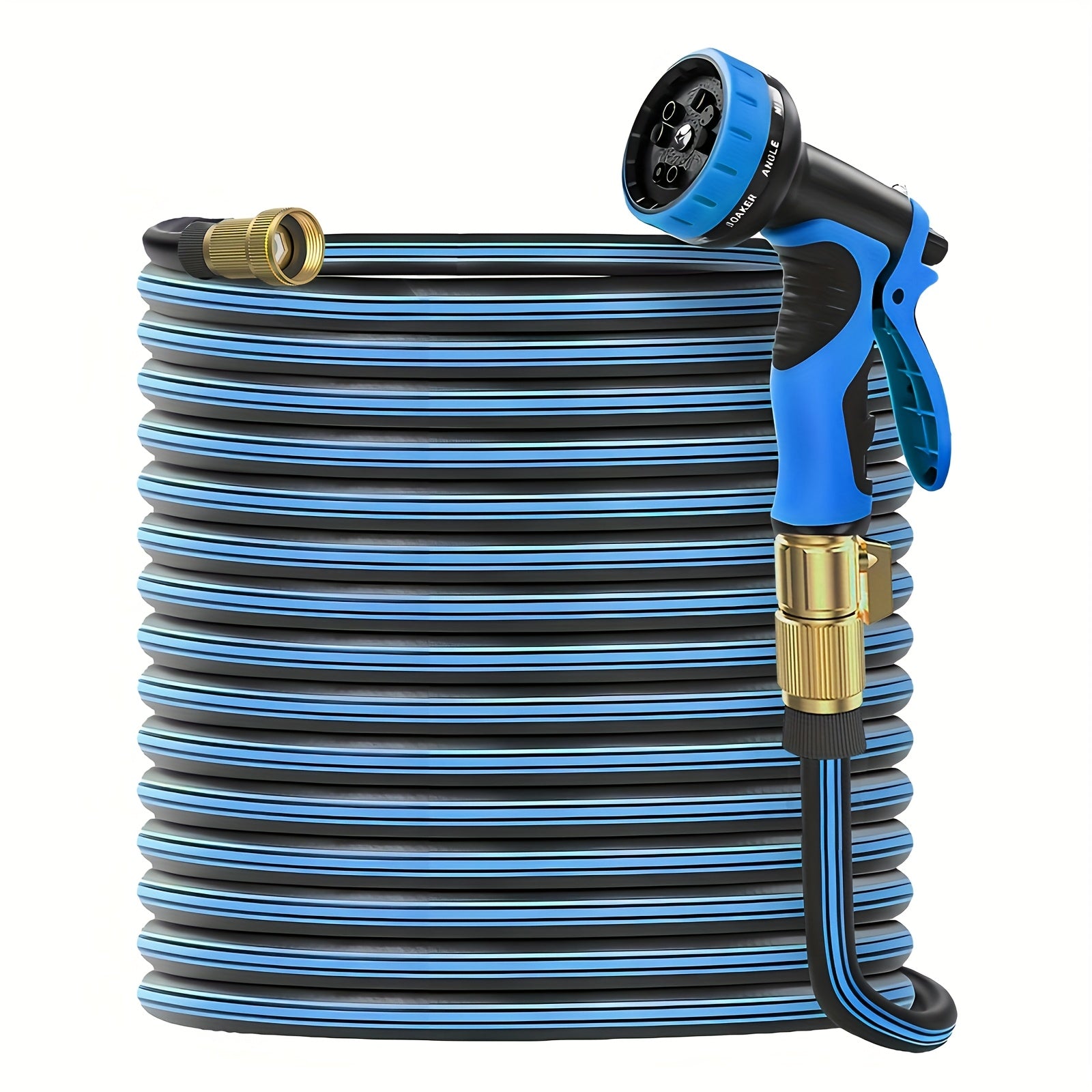 50ft Heavy-duty Rubber Garden Hose with 10 Function High-pressure Nozzle, 3/4 Inch Solid Brass Leak Proof Joint, American Standard Thread, Suitable for Outdoor Cleaning, Gardening And Lawn Care, Bright Pattern Design, Sturdy Structure