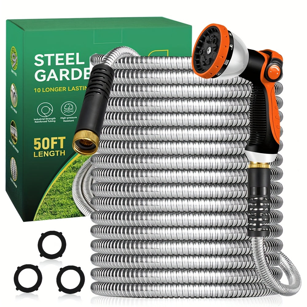 Heavy-Duty 50ft Extra Long Garden Hose - Flexible Lightweight Coil with Leak-Proof US Standard Threads, 3/4 Inch Diameter, All-Season Outdoor Hose for Yard, Lawn, Garden, Car Washing - Ideal for Residential & Commercial Use