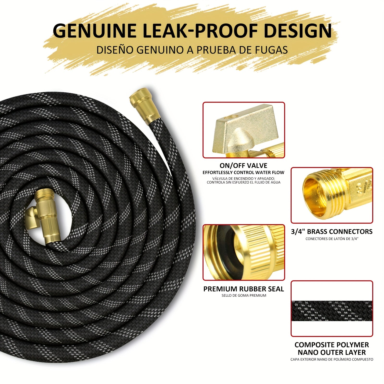 Heavy-Duty Garden Hose 50ft/100ft/150ft | Non-Kink, Flexible | 10-Mode Nozzle | Leak-Proof Brass Fittings | Hose + Nozzle + Bonus | Grey, Garden Hose Reel, Outdoor Watering, Durable Construction, Sturdy Connectors, Watering Equipment, Home Gardeners,