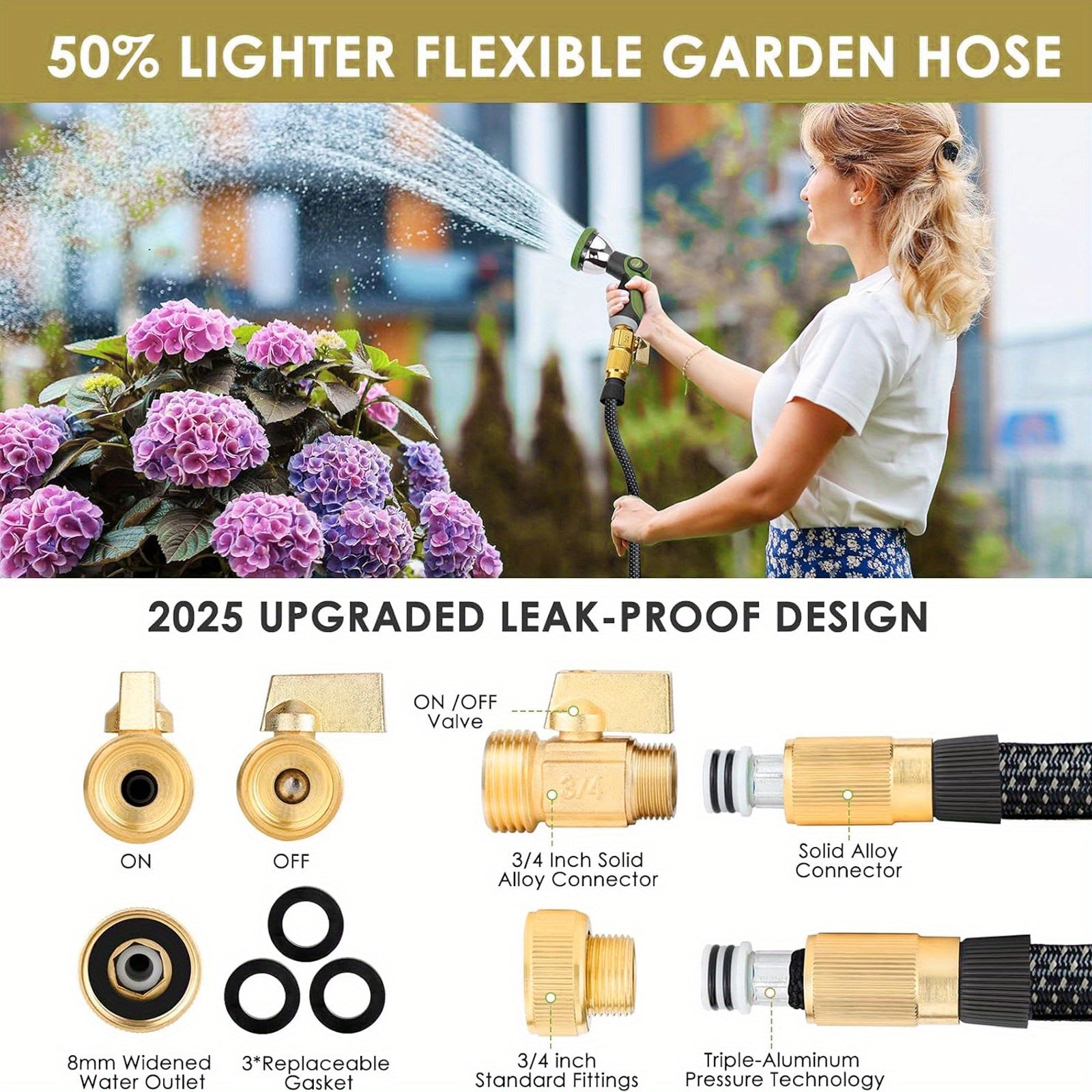 Heavy Duty Rubber Garden Hose - Non-Expanding Leak-Proof Anti-Twist Hose with Copper Threads, for Lawn, RV, Farm, Construction, Pet Drinking Water - Compatible with American Standard Faucets - (25/50/75/100/150ft), Rv Plumbing, Reinforced Design, Sturdy