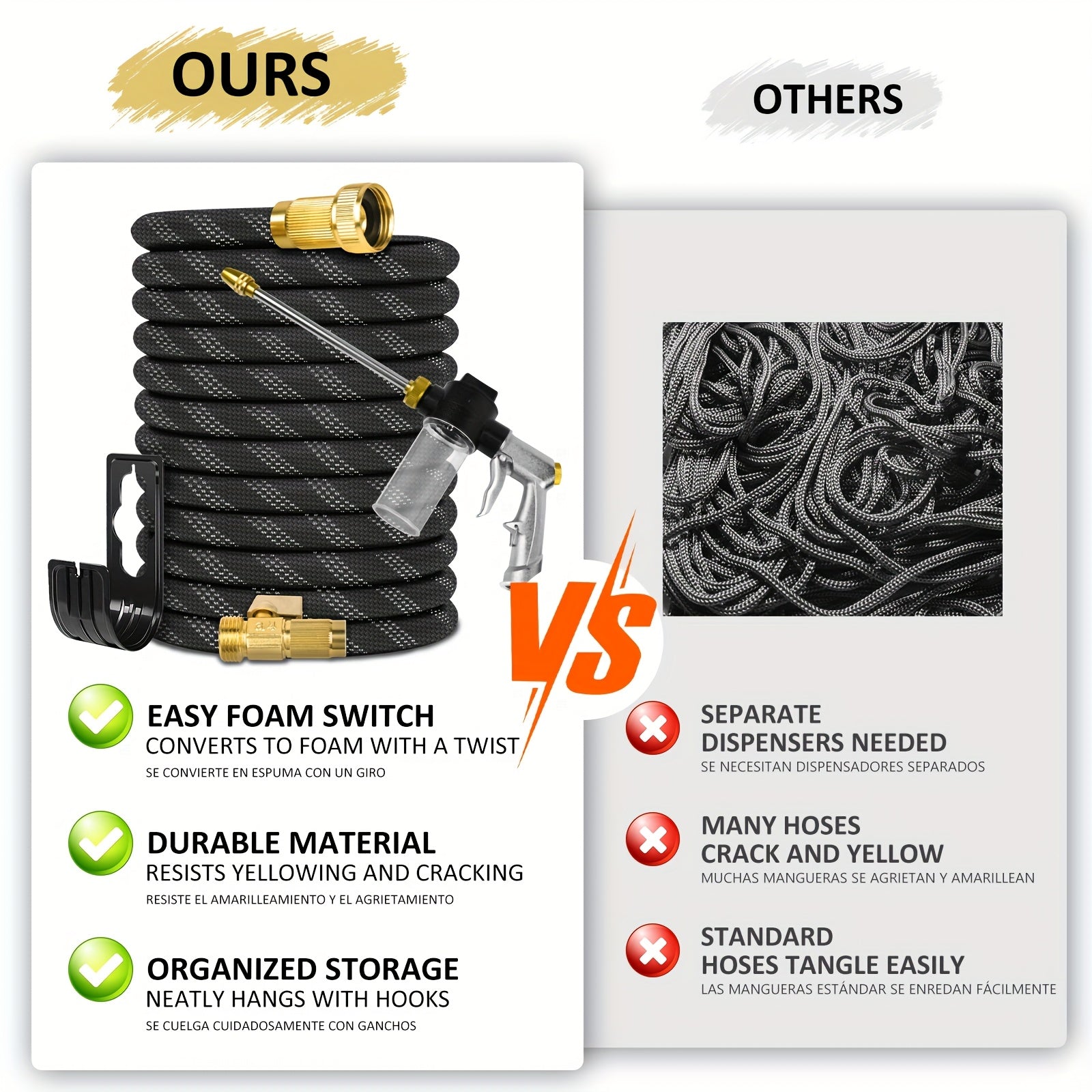 Heavy-Duty Garden Hose 50ft/100ft/150ft | Non-Kink, Flexible | 10-Mode Nozzle | Leak-Proof Brass Fittings | Hose + Nozzle + Bonus | Grey, Garden Hose Reel, Outdoor Watering, Durable Construction, Sturdy Connectors, Watering Equipment, Home Gardeners,