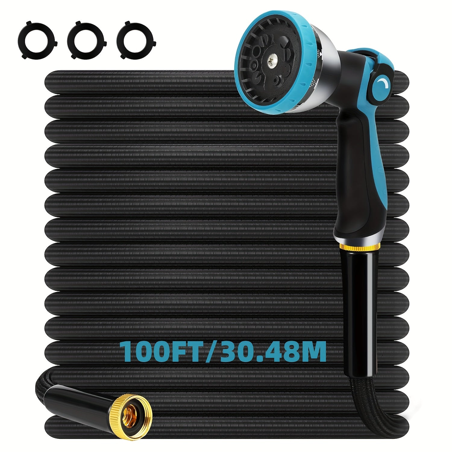 100ft/50ft Non-Expandable Garden Hose, Innovative Anti-Kink Technology, Kink Free Flexible Water Hose with 10-Pattern Spray Nozzle, 3/4" Brass Connectors, Leak Proof, Non-expansive Hose Covering Fabric for Lawn, Yard, Car Washing, And Outdoor Use