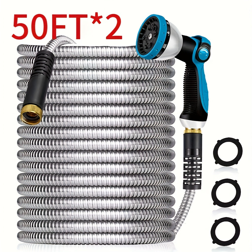 Heavy-Duty 50ft Extra Long Garden Hose - Flexible Lightweight Coil with Leak-Proof US Standard Threads, 3/4 Inch Diameter, All-Season Outdoor Hose for Yard, Lawn, Garden, Car Washing - Ideal for Residential & Commercial Use