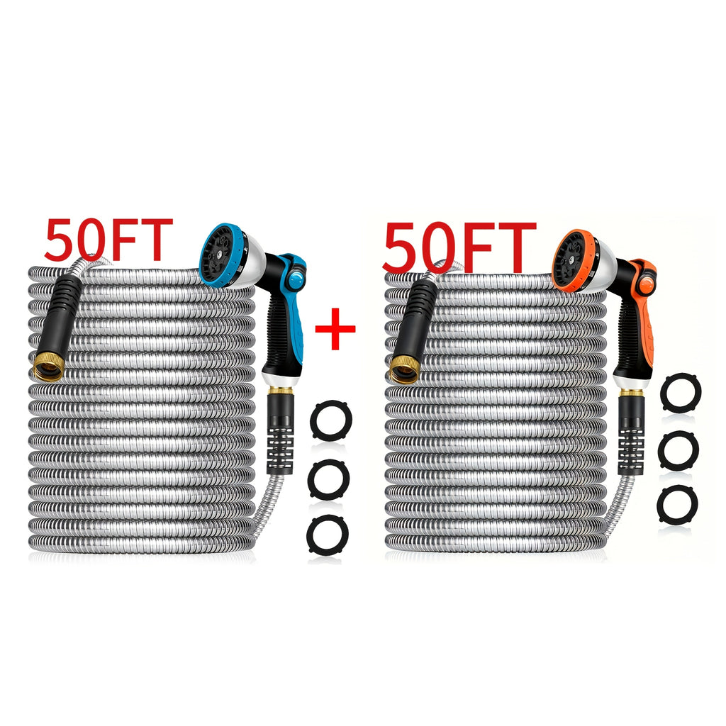 Heavy-Duty 50ft Extra Long Garden Hose - Flexible Lightweight Coil with Leak-Proof US Standard Threads, 3/4 Inch Diameter, All-Season Outdoor Hose for Yard, Lawn, Garden, Car Washing - Ideal for Residential & Commercial Use