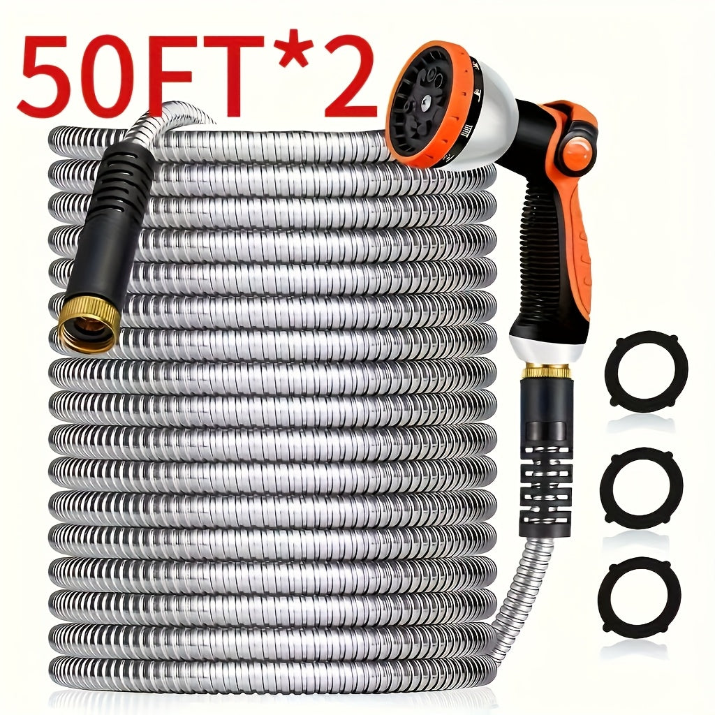 Heavy-Duty 50ft Extra Long Garden Hose - Flexible Lightweight Coil with Leak-Proof US Standard Threads, 3/4 Inch Diameter, All-Season Outdoor Hose for Yard, Lawn, Garden, Car Washing - Ideal for Residential & Commercial Use