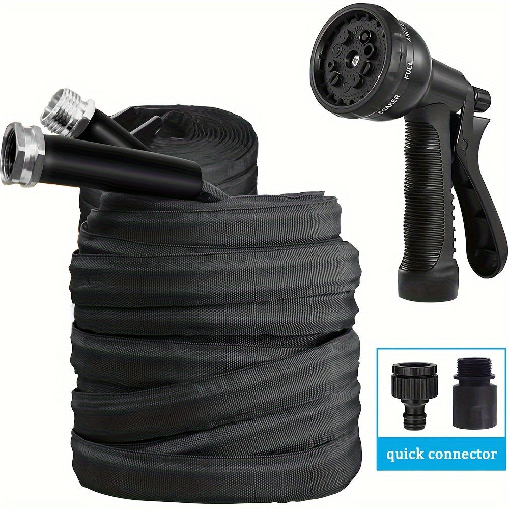 22.86meterGarden Hose with 8-Function Nozzle, Leak-Proof Design& Quick Connect, Universal Connector Threadt- Heavy-Duty Rubber Hose for Outdoor, Pet Washing, Car Cleaning, Yard Care- Compact Storage, Fit, Garden Hose Holder