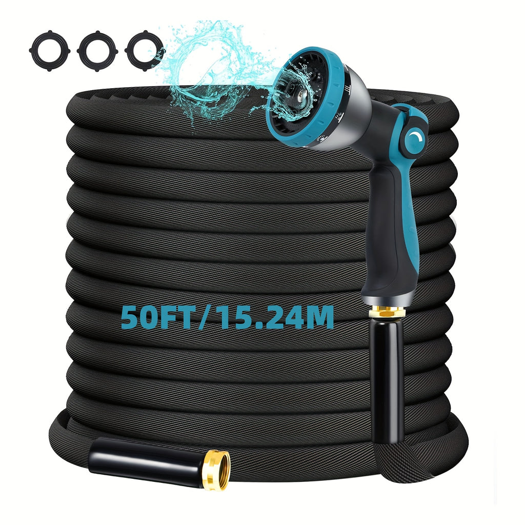 100ft/50ft Non-Expandable Garden Hose, Innovative Anti-Kink Technology, Kink Free Flexible Water Hose with 10-Pattern Spray Nozzle, 3/4" Brass Connectors, Leak Proof, Non-expansive Hose Covering Fabric for Lawn, Yard, Car Washing, And Outdoor Use
