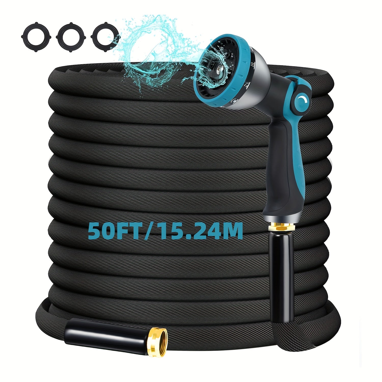 100ft/50ft Non-Expandable Garden Hose, Innovative Anti-Kink Technology, Kink Free Flexible Water Hose with 10-Pattern Spray Nozzle, 3/4" Brass Connectors, Leak Proof, Non-expansive Hose Covering Fabric for Lawn, Yard, Car Washing, And Outdoor Use