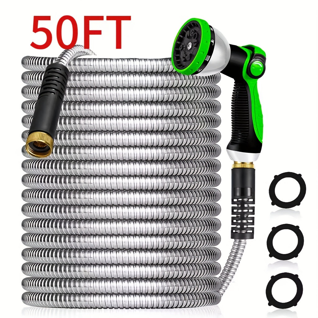 Heavy-Duty 50ft Extra Long Garden Hose - Flexible Lightweight Coil with Leak-Proof US Standard Threads, 3/4 Inch Diameter, All-Season Outdoor Hose for Yard, Lawn, Garden, Car Washing - Ideal for Residential & Commercial Use
