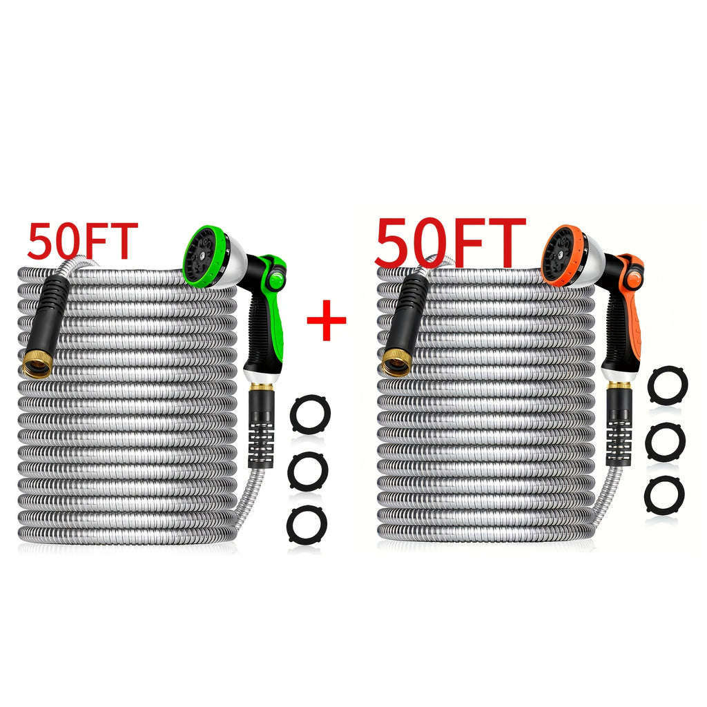 Heavy-Duty 50ft Extra Long Garden Hose - Flexible Lightweight Coil with Leak-Proof US Standard Threads, 3/4 Inch Diameter, All-Season Outdoor Hose for Yard, Lawn, Garden, Car Washing - Ideal for Residential & Commercial Use