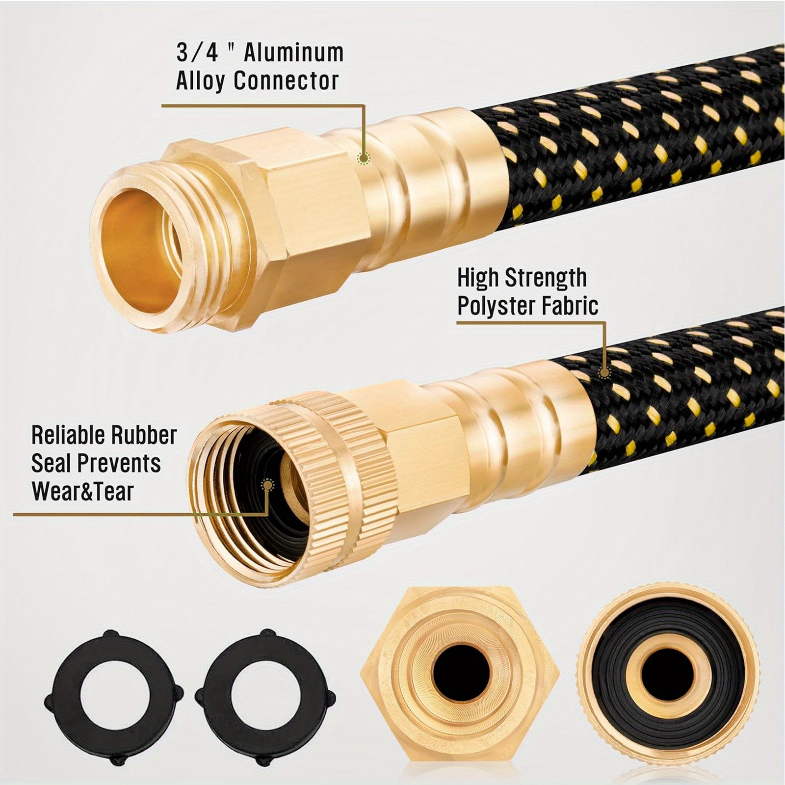 Heavy Duty Rubber Garden Hose - Non-Expanding Leak-Proof Anti-Twist Hose with Copper Threads, for Lawn, RV, Farm, Construction, Pet Drinking Water - Compatible with American Standard Faucets - (25/50/75/100/150ft), Rv Plumbing, Reinforced Design, Sturdy