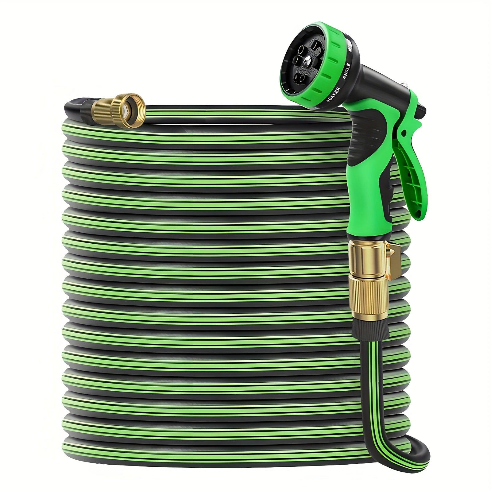 50ft Heavy-duty Rubber Garden Hose with 10 Function High-pressure Nozzle, 3/4 Inch Solid Brass Leak Proof Joint, American Standard Thread, Suitable for Outdoor Cleaning, Gardening And Lawn Care, Bright Pattern Design, Sturdy Structure