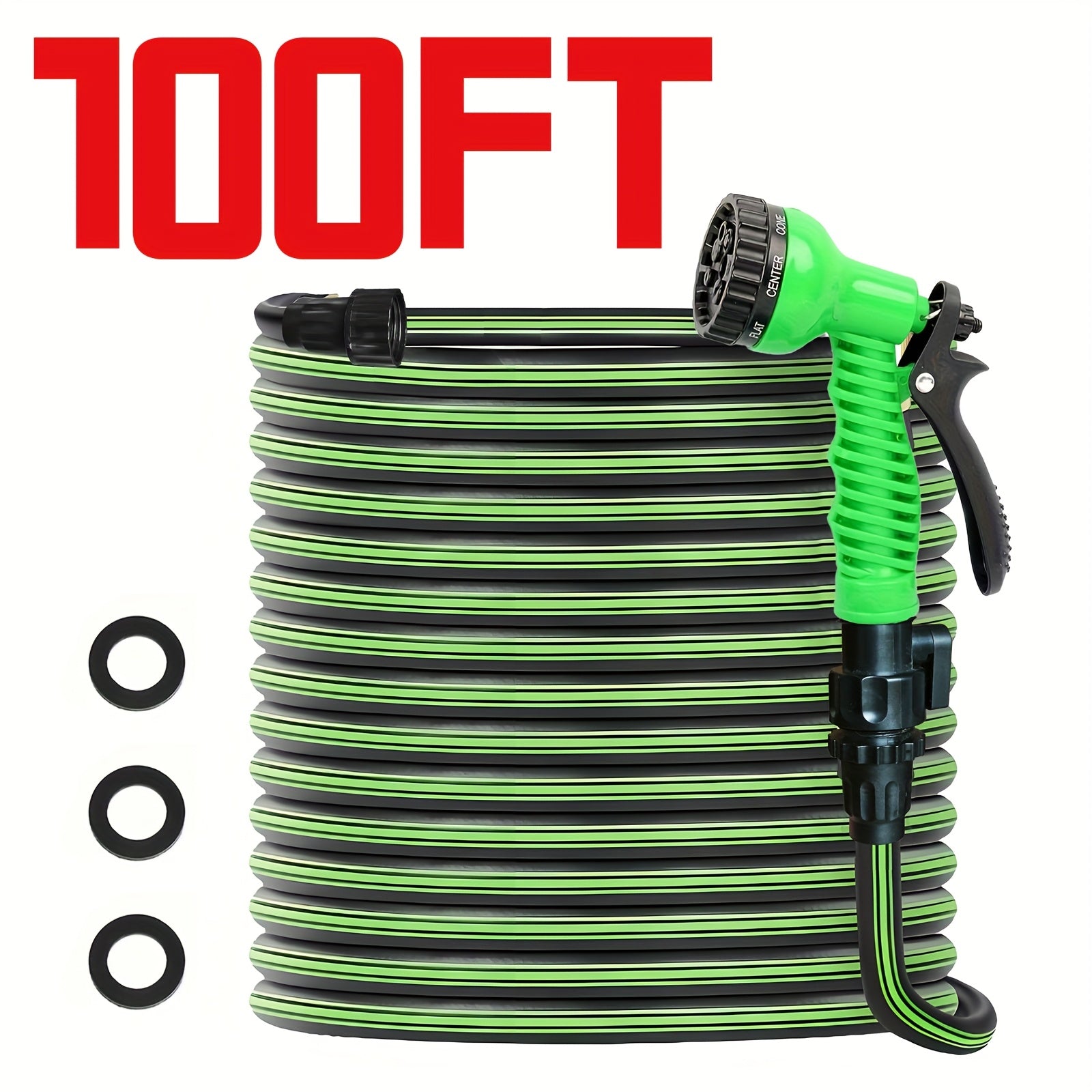 100ft Garden Hose, 7 Adjustable Function Nozzles, Leak Proof Design, Car Washing Water Pipe, Garden Watering Water Pipe, Garden Watering Water Pipe, Suitable for Outdoor Operations Such As Garden Watering, Yard Cleaning, Car Washing, Pet Bathing
